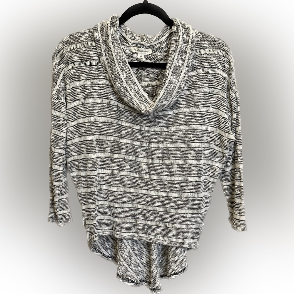 John Paul Richard Black and White Stripe Slub Knit Cowel Neck Sweater XL